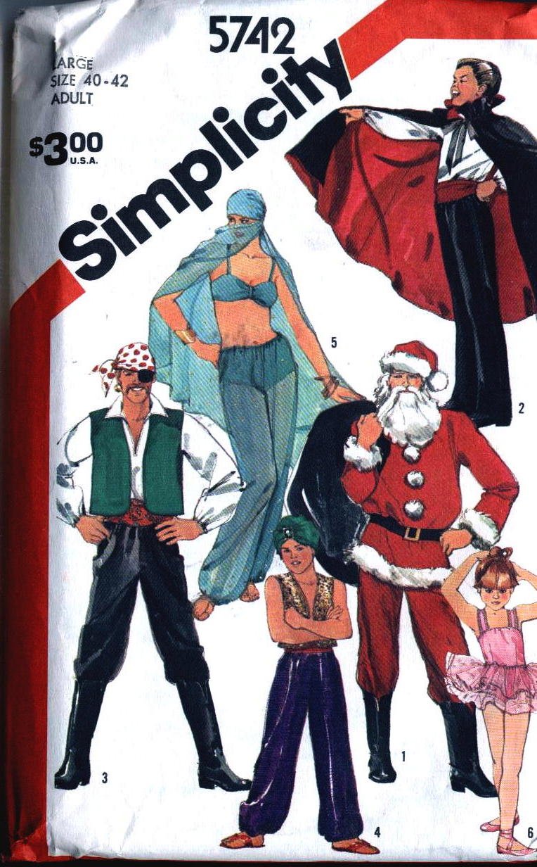 Costumes Belly Dance, Santa, Ballerina Simplicity 5742 vintage sewing pattern