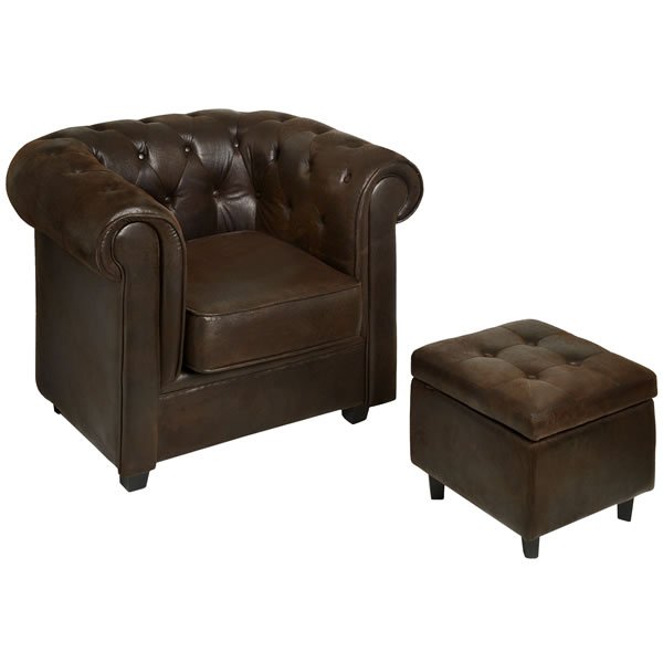CHESTERFIELD WING CHAIR+STORAGE FOOTSTOOL