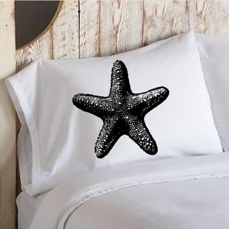 Black Starfish White Nautical Pillowcase