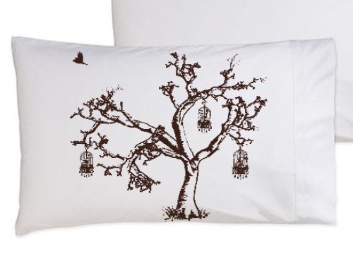 Birds of Freedom Tree Bird Cage Brown Oak Tree bedding NEW white pillowcase
