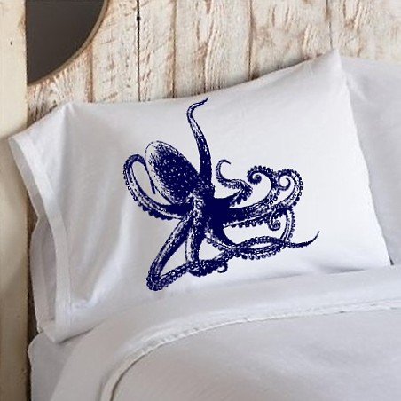 Navy Blue Octopus Ocean Beach Nautical Pillowcase pillow cover