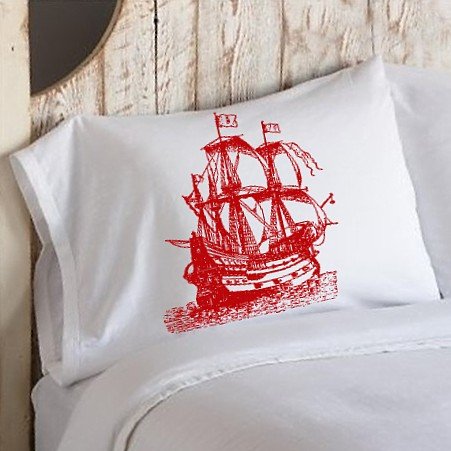 Red Nautical Tall Clipper Ship Sail Boat Pillowcases pillow cover