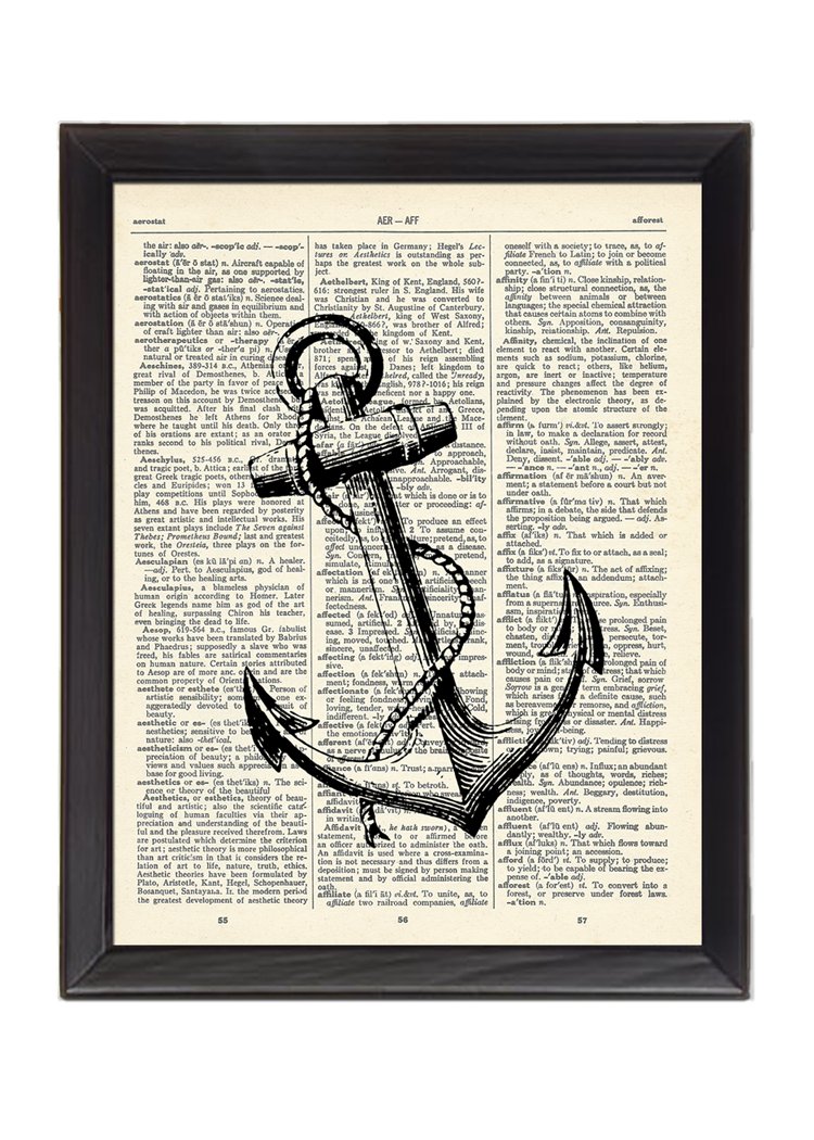 Anchor Printed On 1900's Dictionary Page 8x10