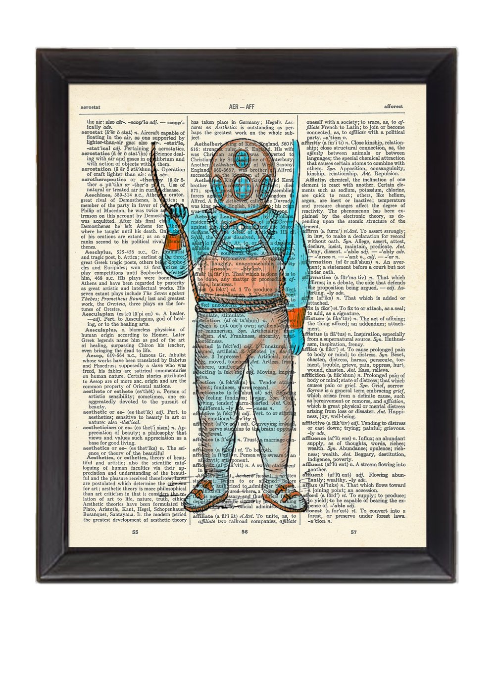 Painted Scubadiver Guy by SoKe Printed On 1900's Dictionary Page 8x10