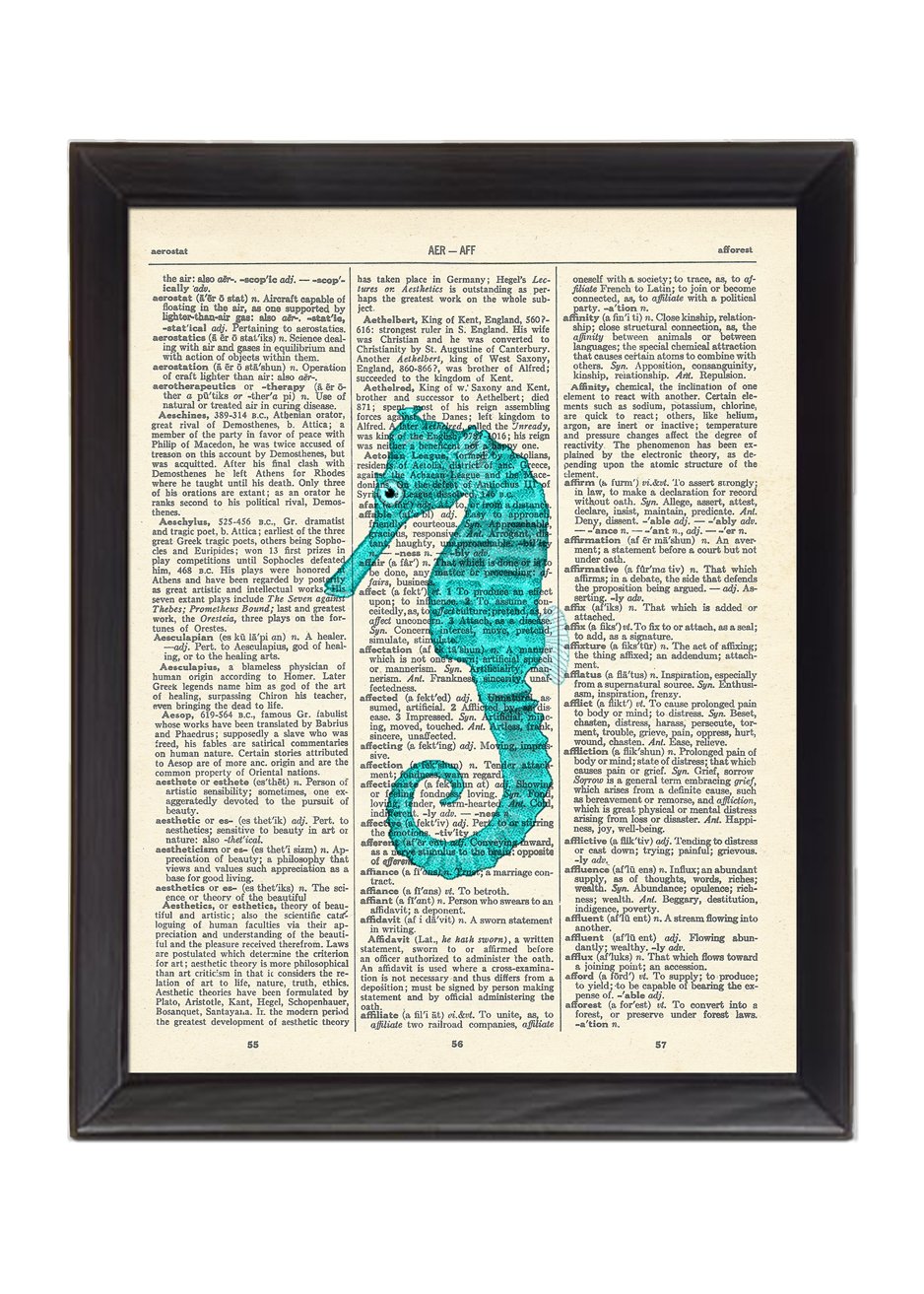 Blue Seahorse Printed On 1900's Dictionary Page 8x10