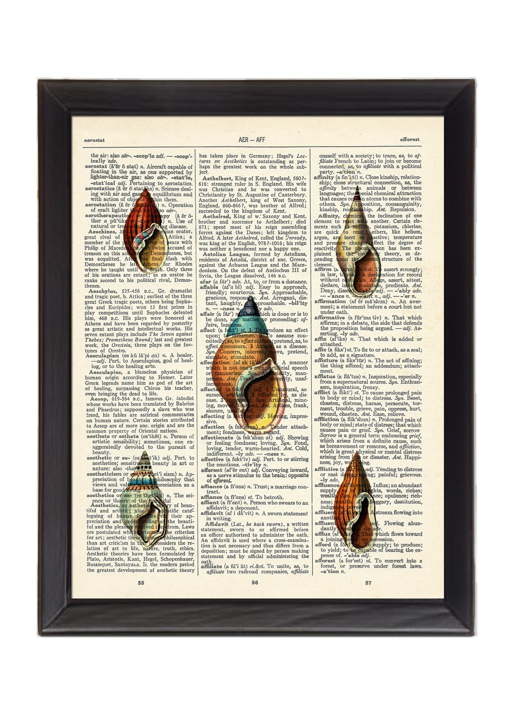 Tiny Sea Shells Printed On 1900's Dictionary Page 8x10