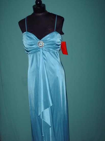 Jeweled Aqua Halter Gown
