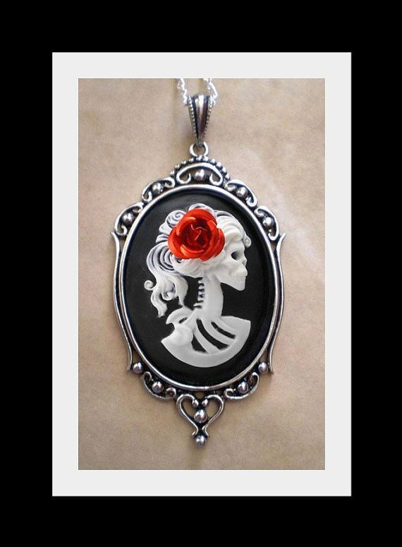 Gothic White Black Lolita Skeleton Cameo Necklace