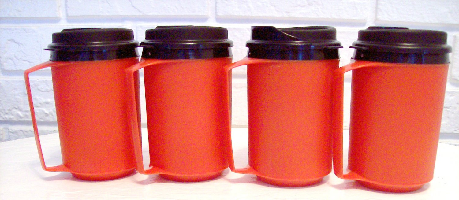 4 12 oz Red Classic Thermo Serv Insulated Travel Mugs