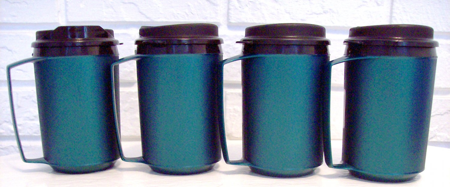 4 12 oz Green Classic Thermo Serv Insulated Travel Mugs