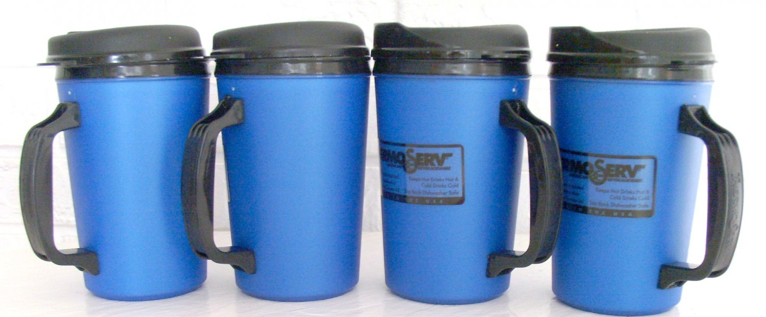 4 20 oz Blue Classic Thermo Serv Insulated Travel Mugs