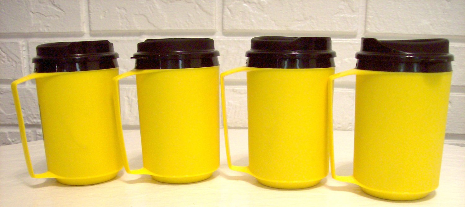 4 12 oz Yellow Classic Thermo Serv Insulated Travel Mugs