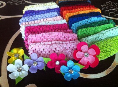 36 Grosgrain Ribbon Gerber Flower Gem Hair Clips & Crochet Headbands- You Pick
