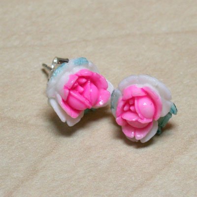 Hot Pink Rose Earrings