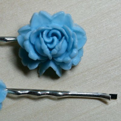 Vintage Blue Rose Hair Clips