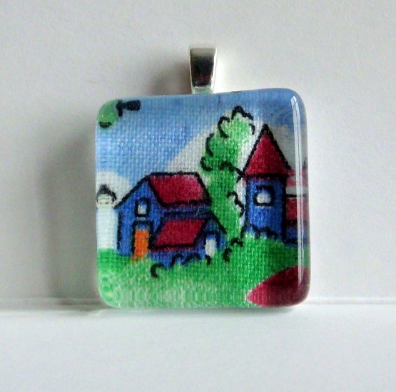 Little Town, Glass Tile Pendant (8)