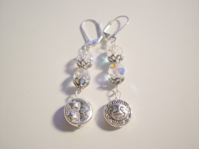 Sun and Moon swarovski crystal dangle earrings