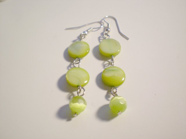 Lime green shell and cats eye earrings