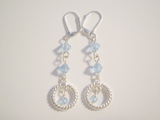 Aqua blue Swarovski silver dangle earrings