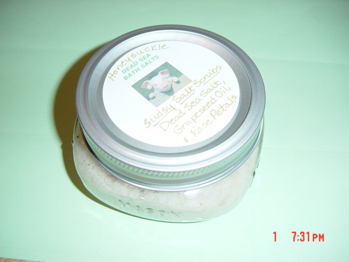 HONEYSUCKLE SCRUB AND GLOW DEAD SEA SALT SCRUB - 8 OZ. JAR