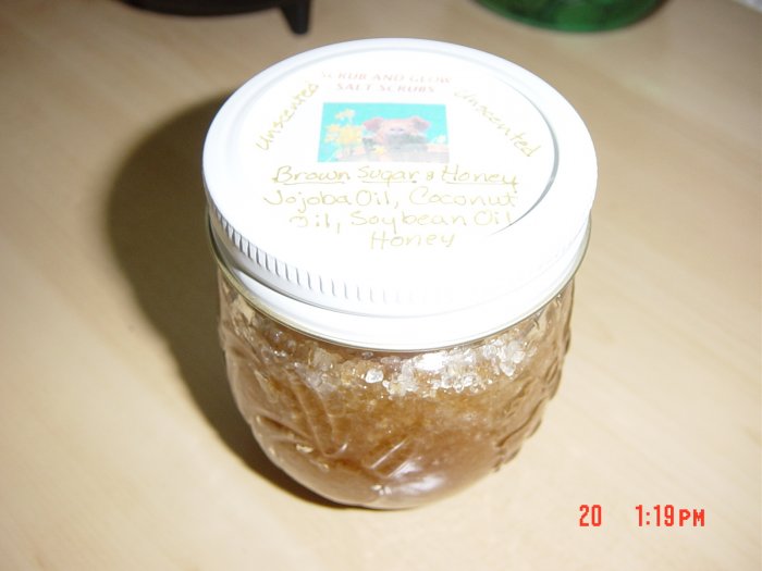 UNSCENTED BROWN SUGAR AND HONEY DEAD SEA SALT SCRUBS-8oz. Jar