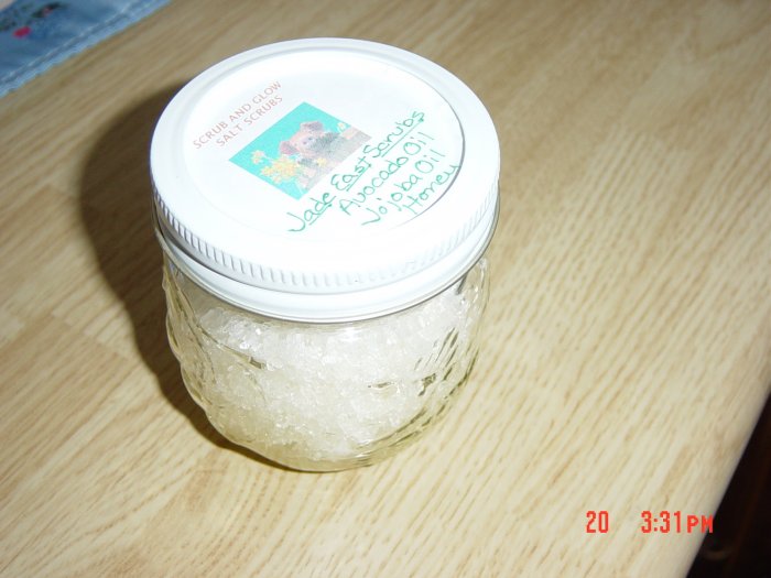 JADE EAST SCRUB AND GLOW DEAD SEA SALT SCRUB, 8oz. Jar