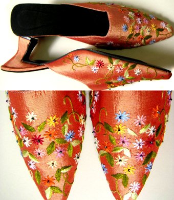 Classique Embroidered/Beaded Open backed court shoes US 6.5