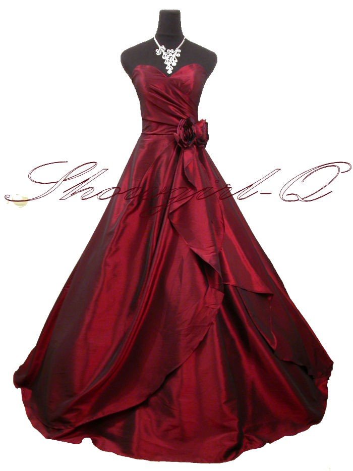 BURGUNDY EVENING DRESS PROM BALL GOWN BRIDAL WEDDING
