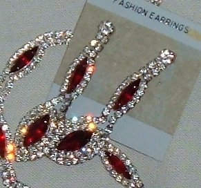 Vintage Circa 1980s Rhinestone Demi Ruby Red Necklace Earrings