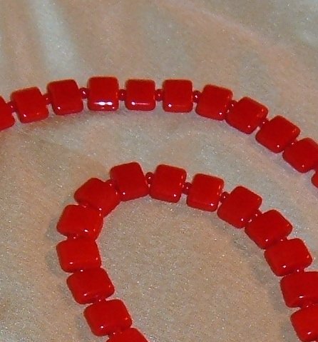 Vintage Red Bohemian Glass Necklace Tile Beads Circa 1970s