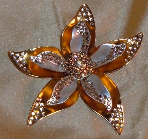 Vintage Avon Brooch Flower With Petals and Amber Rhinestones