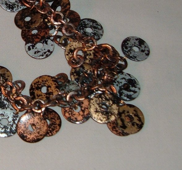 Vintage Plastic Necklace Drippy Disks in Black and Metallics