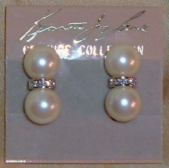 Vintage Kenneth Jay Lane Couture Pearl Earrings with Rhinestones