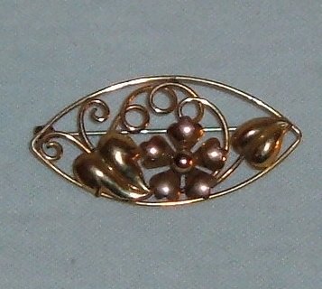 Vintage Brooch 1940s Carl Art Gold Filled with Floral Design