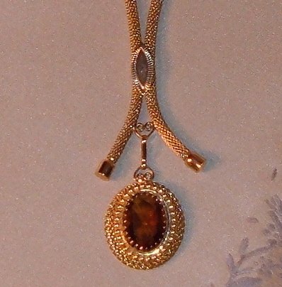 Vintage Sarah Coventry Lavalier Necklace with Amber Rhinestone