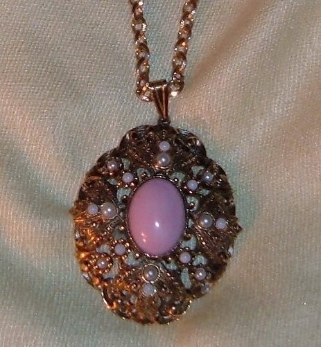 Vintage Avon Pendant in Pink and Pearl, Book Piece