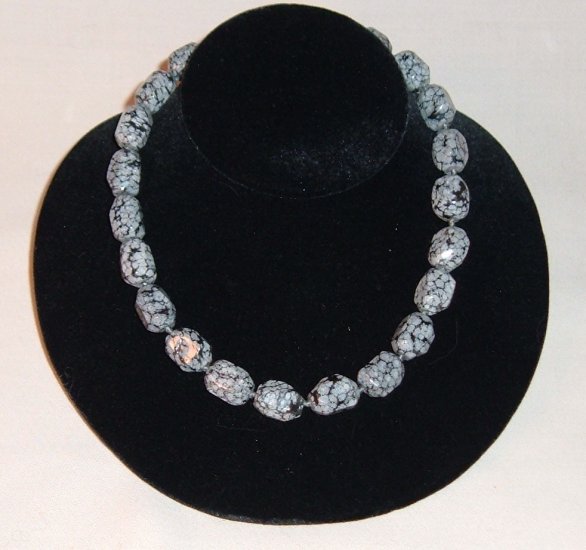 Snowflake Obisdian Bead Strand Necklace - Faceted Stones