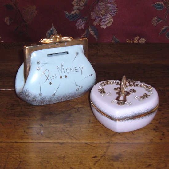 Dresser Set Circa 1940's Box and Pin Money Bank