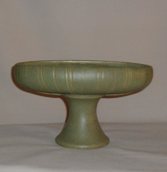 Vintage McCoy Pottery Floraline Pedestal Planter in Matte Green