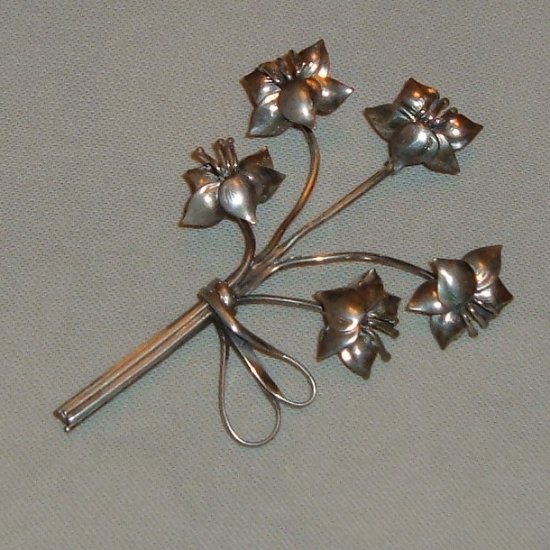 Vintage Lang Sterling Brooch Floral Spray