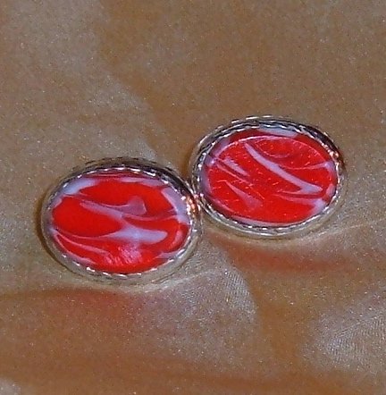Cufflinks with Red Slag Glass - Faux Marble Look