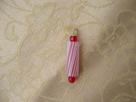 Red And White Striped Glass Bead Cell Charm