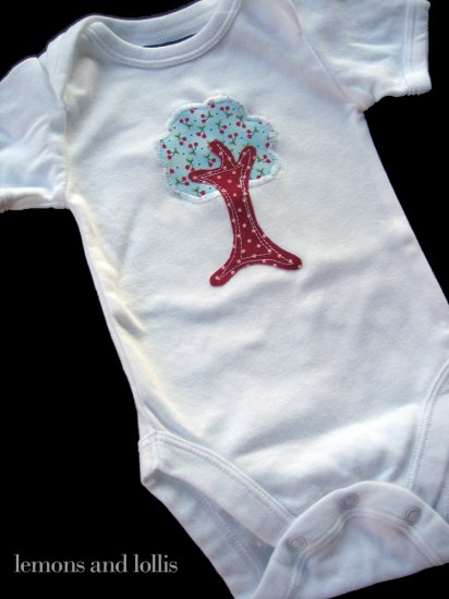 Onesie Size 3-6 months Handmade with Cherry Tree Design