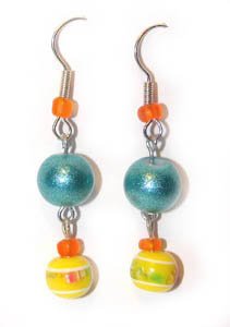 Handmade Earrings #1 - Yellow Teal Orange Glass Beads
