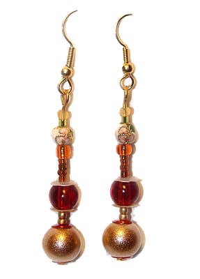 Handmade Earrings #2 - Gold Red Cloisonné Glass Beads
