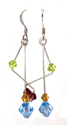 Handmade Earrings #3 - Blue Yellow Pink Green Glass Bicone Beads