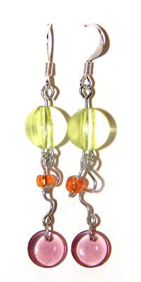 Handmade Earrings #7 - Green Pink Orange Glass Beads