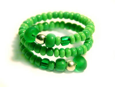 Handmade Ring #4 - Green Seed Beads