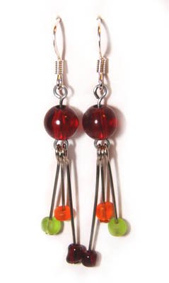 Handmade Earrings #12 - Red, Green and Orange Beads