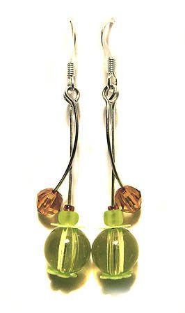 Handmade Earrings #20 - Green Brown Beads
